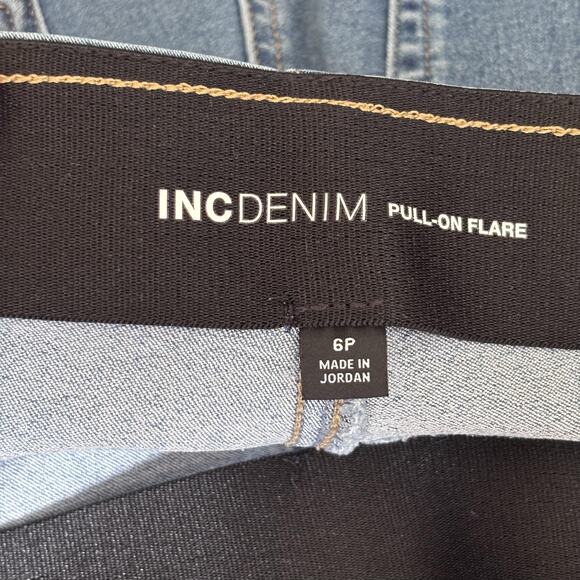 INC Denim Flare Bell Bottom Jean 6P Pull On High Rise Raw Frayed Stretch Jegging - Picture 10 of 13